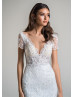 Short Sleeve Beaded Ivory Lace Wedding Dress